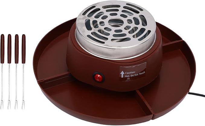 2 in 1 Electric Smores Maker Fondue Pot, Indoor Tabletop Marshmallow Roaster with 4 Roasting Forks 4 Detachable Trays, Enjoy Golden Toasted Marshmallows Anytime Without (US Plug 110V)
