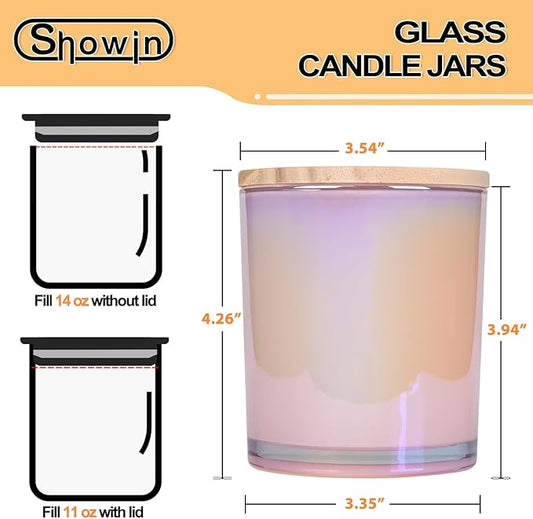 Thick Candle Jars for Making Candles 12 Pcs, 14 OZ Empty Jars with Wood Lids for Candle Making, Sample Container, Glitter Pink