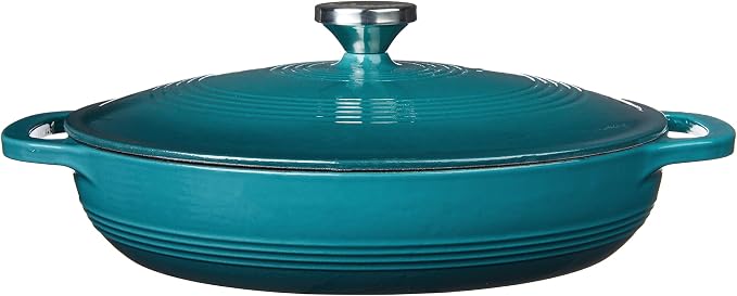 Lodge Essential Enamel Braiser 3.5 Quart - Refrigerator- & Oven-Safe up to 500° F - Heat-Retaining, Induction-Safe & PFAS-Free Enamel Cookware - Lagoon