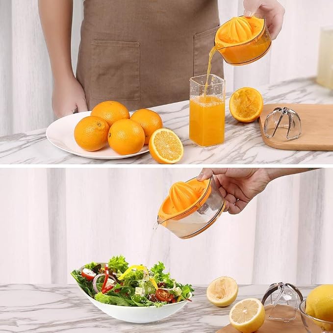 Kasmoire Citrus Lemon Orange Juicer, Manual Hand Squeezer with Built-in Measuring Cup and Strainer, 8OZ (Yellow)
