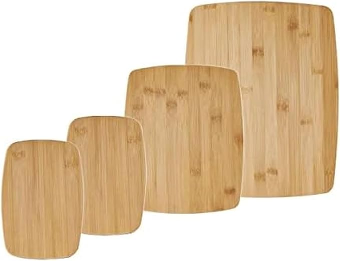 Farberware 4-Piece Bamboo Cutting Board Set - Reversible Boards for Meal Prep, Charcuterie, Cheese and Entertaining, Natural Bamboo Kitchen Essential