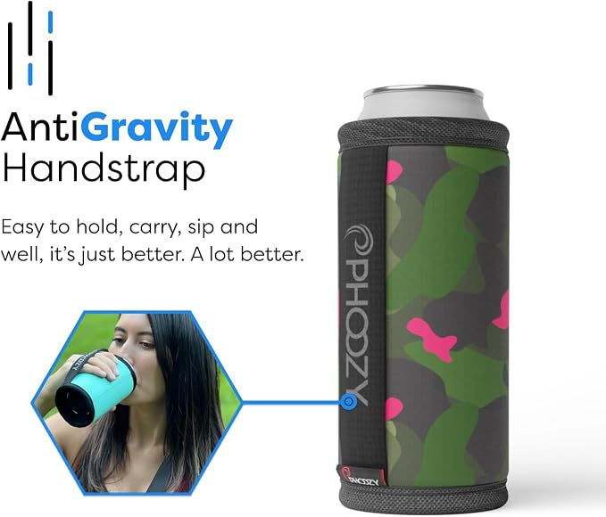 PHOOZY Insulated Can Cooler for Slim 12 oz Cans - Patented Drink Sleeve with NASA-Inspired Technology - Keeps Beer, Soda & Sparkling Water Cold Longer - Lightweight Outdoor Can Holder - Pink Camo