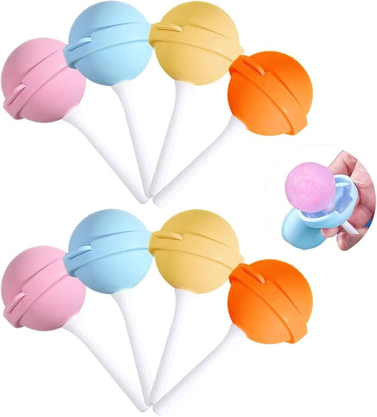 8 Pack Silicone Lollipop Popsicle Molds, BPA Free Reusable Ice Cream Molds with Sticks, DIY Homemade Freezer Treat Maker (Pink/Yellow/Orange/Blue)