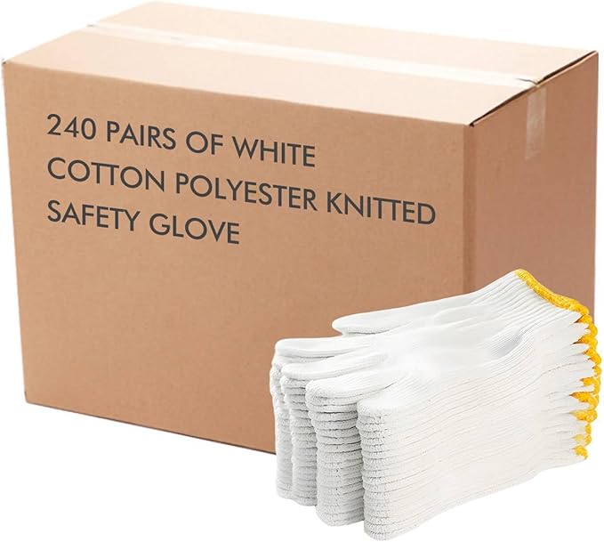 Unisex white cotton polyester knittedsafety gloves,suitable for gardening,warehouse,cooking work-12/36/240 pairs