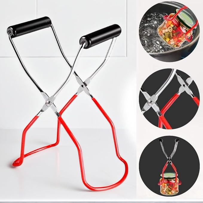 Stainless Steel Canning Rack with Jar Lifter Tongs, 10 Inch, 2-Piece Set | Heavy-duty canning basket separates mason jars for even water flow; fits water bath and pressure canners plus stock pots.