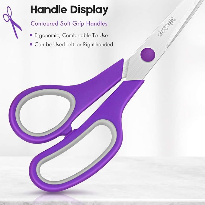 Scissors Bulk Set of 25-Pack, Niutop 8" Multipurpose Sharp Sewing Craft Shears Fabric Scissors for Office Home High/Middle School Student Office Teacher Supplies, Comfort-Grip Right/Left Handles