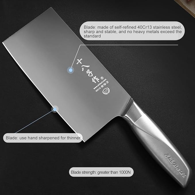 SHI BA ZI ZUO 7 Inch Meat Knife Super Sharp Classic Full Stainless Steel Cooking Knife Kitchen Gadget for Home Restaurant Daily Basis