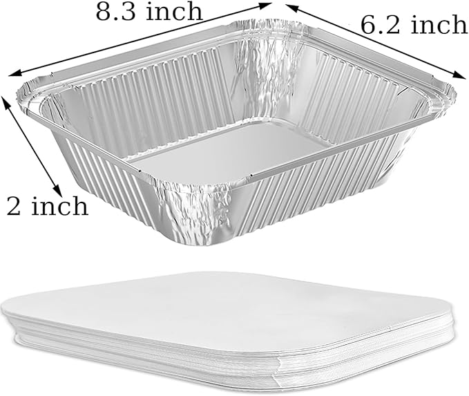WANBAO 200 PACK 8.3"x6.2" Disposable Tin Foil Pans with Lids 2.25LB Aluminum Pans To Go Containers for Cooking, Baking, Catering Party Meal Prep, Take Out, Freeze