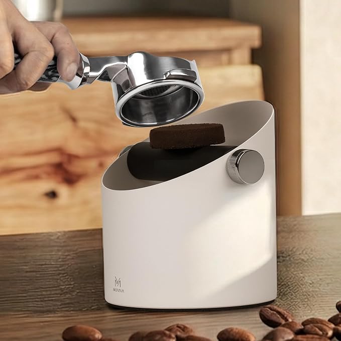 Espresso Knock Box Large Capacity - 15 Pucks Coffee Knock Box with Barista Towels, Removable Knock Bar & Non-Slip Base, Steel Coffee Puck Bin for Home, Espresso Accessories, White