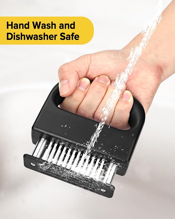 Meat Tenderizer Tool with 48 Stainless Steel Ultra Sharp Blades | Stapler Design, Handheld, Meat Mallet Tenderizer Machine, Tenderizing Steak, Beef, Pork, Turkey, Fish, Poultry, Black