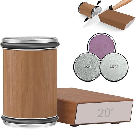 Rolling Knife Sharpener Kit, Rolling Knife Sharpener with 2 Diamond & 1 Corundum Discs,15 & 20 Degree Magnetic Angle for Kitchen Knives,Work Sharp Kitchen Knife Sharpener