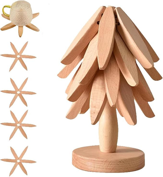 Natural Wood Tree Trivet Set, 𝐍atural Tree Trivet Set - 4 Wooden Trivets,4 Wooden 𝐓rivets & 1 Stand Like a Christmas Trees,for Hot Dish,Pot,Bowl,Teapot,Hot Pot Sets (Natural Wood 4 Trivets,1set)