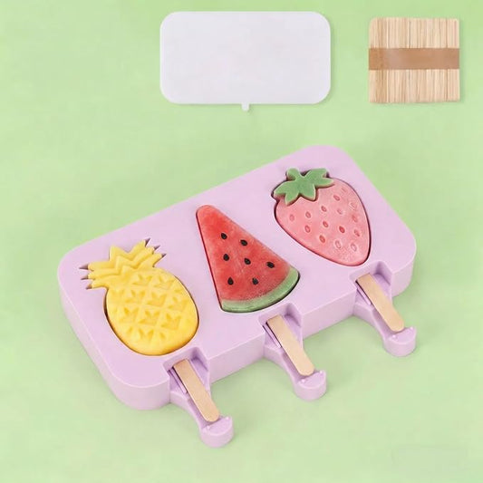 Cute Fruit Popsicle Maker Silicone Strawberry Ice Pop Molds Homemade Popsicle Silicone Mold with 100pcs Popsicle Sticks Reusable Easy Release Watermelon Ice Pop Maker (Pineapple)