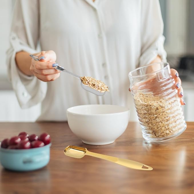 2 Pcs 1 Teaspoon(5 mL | 1 Tsp | 1/3 Tbsp | 5 cc | 1/6 oz) Stainless Steel Single Measuring Spoon, Long Handle Metal Measuring Spoon, Kitchen Gadgets for Cooking & Baking(Gold)