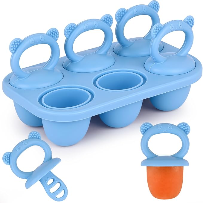 Sakolla Baby Popsicle Molds Mini 6-Cavity Silicone Ice Pop Mold with Sticks Breastmilk Popsicle Molds for Teething Relief Toddler Popsicle Mold for Ice Cream Frozen Yogurt and Fruit Juice (Blue)