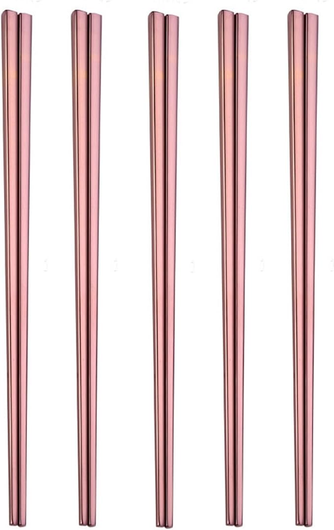 Stainless Steel Chopsticks,Reusable ,Dishwasher Safe , Easy to Use（5 PCS,Rose gold）