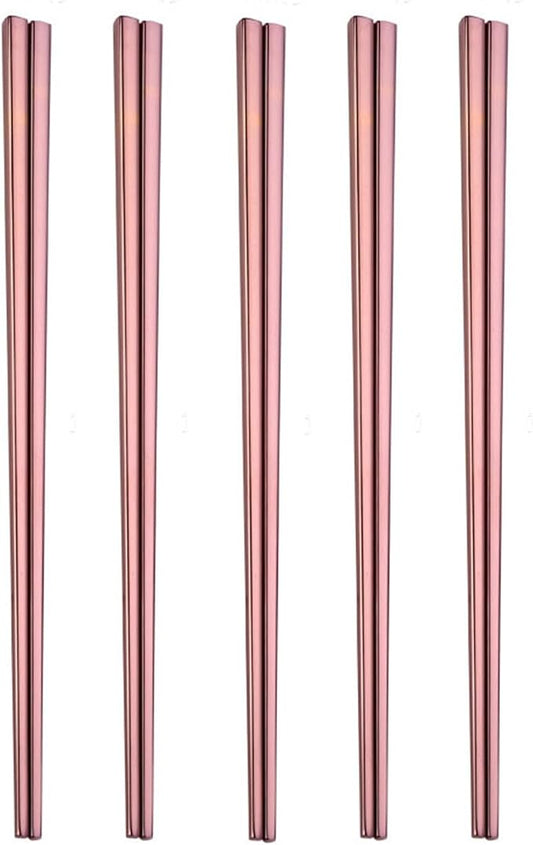 Stainless Steel Chopsticks,Reusable ,Dishwasher Safe , Easy to Use（5 PCS,Rose gold）