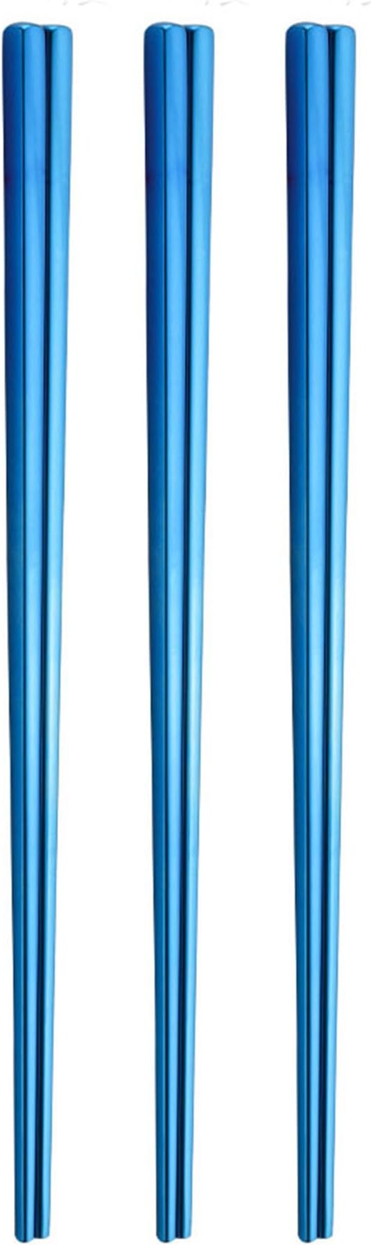 Stainless Steel Chopsticks,Reusable , Easy to Use（3 PCS,blue）
