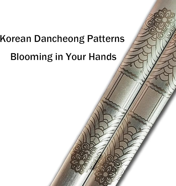 Korean Metal Chopsticks 2 Pairs, Matte Silver Stainless Steel Chopsticks with Dancheong Pattern Engraving, Reusable Dishwasher Safe Gift Set