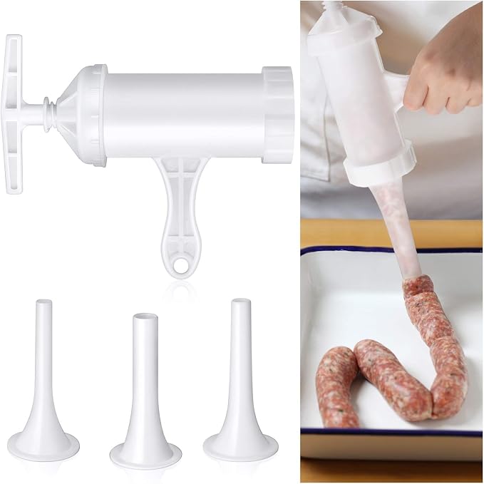 Mudder Sausage Stuffer Manual Maker Plastic Meat Filler Funnel Tubes Filling Tool for Hand Operated Food Grinder for Holiday Household Use
