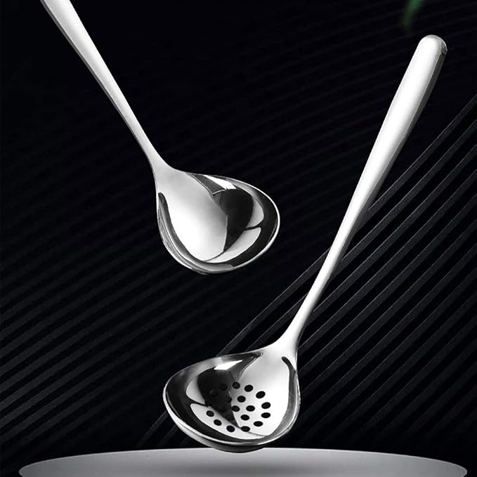 2PCS Slotted Spoon and Soup Ladle Set, Stainless Steel Soup Ladle Colander Set 7.8 Inches Cooking Skimmer Cookware Utensil for Home, Cooking Or Hotpot