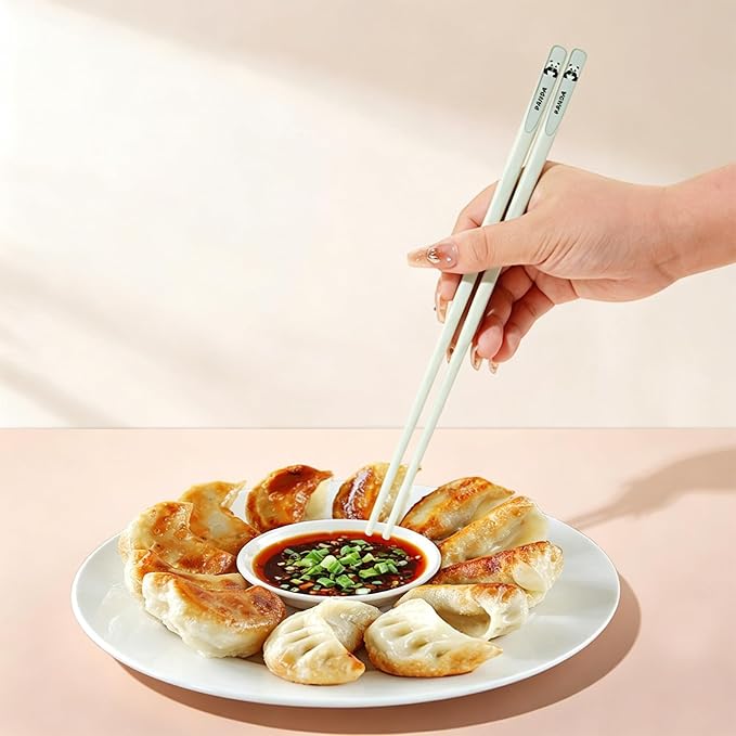 Cute Panda Fiberglass Chopsticks – Dishwasher Safe & Heat-Resistant, Non-Slip Matte Finish, 9.57” (24.3cm) Lightweight Reusable Chop Sticks, 5 Pairs