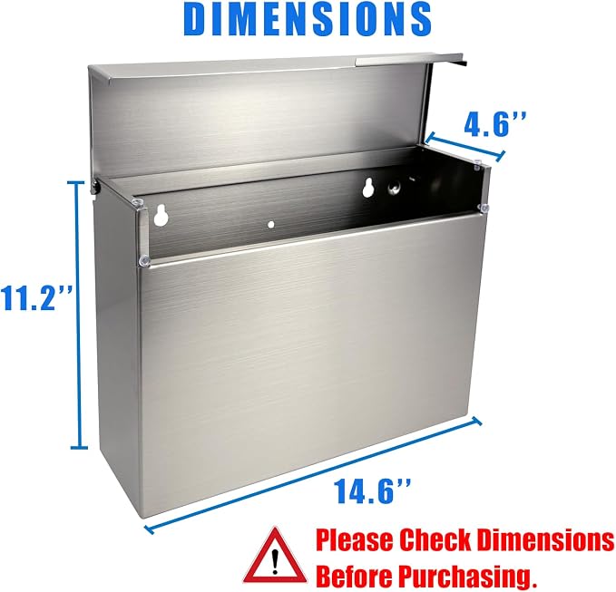 304 Stainless Steel Outdoor Mailbox with Rain Cover | Wall-Mount Large-Capacity Mailbox with Rust-Resistant Design for Homes, Apartments, Offices & Businesses, Silver