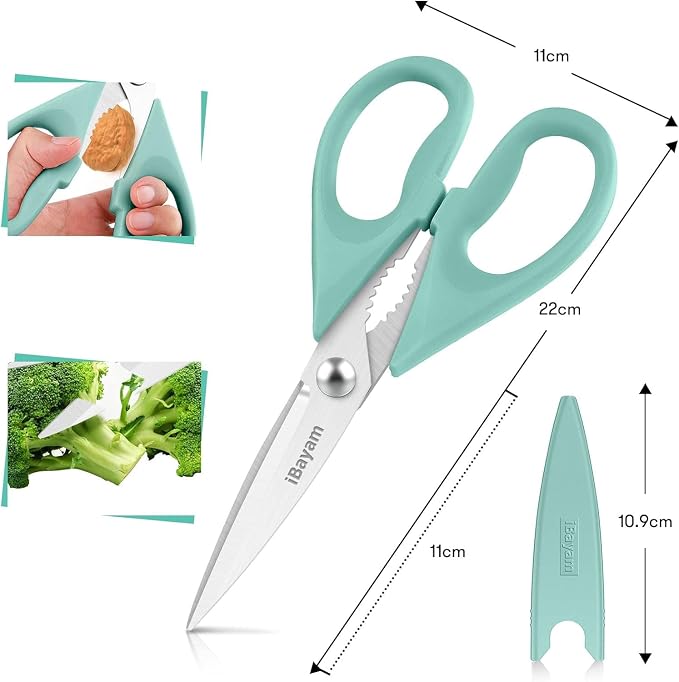 iBayam 1-Pack Kitchen Scissors All Purpose Kitchen Shears Heavy Duty 8.5" | Cooking Scissors with Protective Sheath for Food, First Apartment Camper Essentials, Home Kitchen Gadgets, Utensils