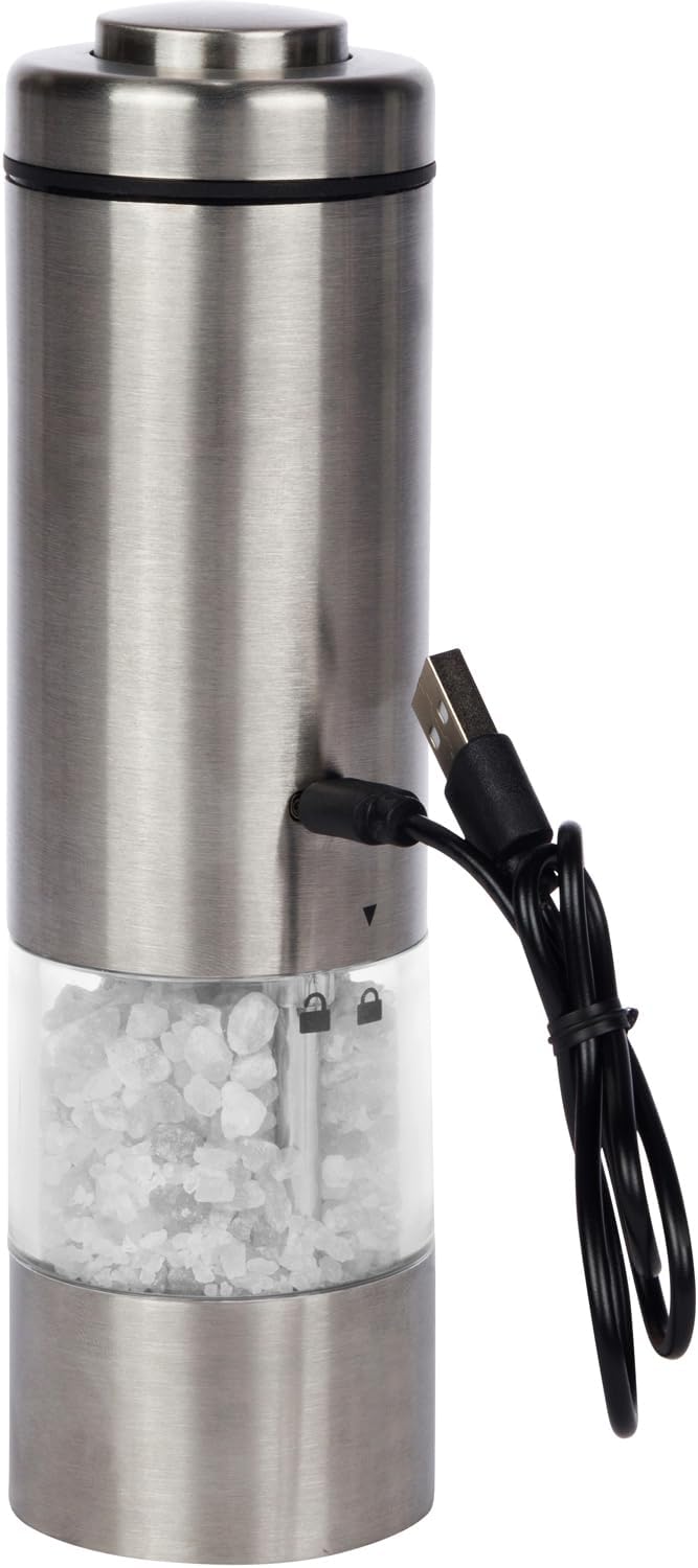 Latent Epicure Electric Salt and Pepper Grinder (SINGLE) - Rechargeable USB-C - Stainless Steel Salt, Pepper or Spice Mill with LED Light - One Handed Operation - Adjustable Ceramic Grinders