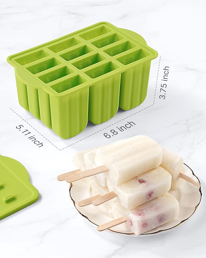 Popsicles Molds, MEETRUE 12 Pieces Silicone Popsicle Molds Easy-Release BPA-free Popsicle Maker Molds Ice Pop Molds Homemade Popsicle Ice Pop Maker with 50PCS Popsicle Sticks+Cleaning Brush