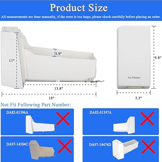 DA97-14474C, DA97-14474A, DA97-12604D Ice Bucket, ice Container Bucket Compatible with Samsung RF25, RF26, RF28, Series Refrigerator etc, Part Number: DA97-21040A, AP6034185 etc One Year Warranty
