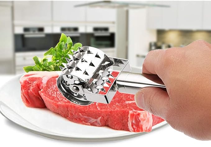 Meat Tenderizer- Stainless Steel Meat Tenderizer Roller Rolling Hammer-Pizza Roll Meat Needle Pin Hole Punch for Steak Chicken Pork Beef