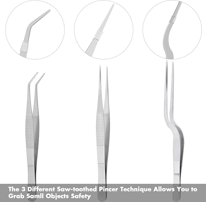 Cridoz 6 Pcs Stainless Steel Kitchen Cooking Tweezers Precision Tongs Drawing Spoons Offset Spatula for Food Culinary Plating Decorating