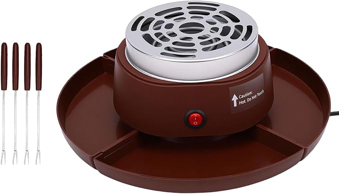 AUNMAS 2 in 1 Electric Smores Maker, Tabletop Roaster and Chocolate Fondue Pot with 4 Forks and Detachable Trays, for Indoor Family Gatherings and Holiday Parties (US Plug 110V)