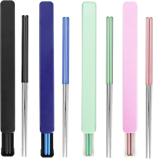 Portable Metal Chopsticks for Travel,Bento Box,Black Blue Green Pink,9'' | Reusable,Stainless Steel, Dishwasher Safe, With Case for Camping, Travel, Bento Box, Alternative to Wooden
