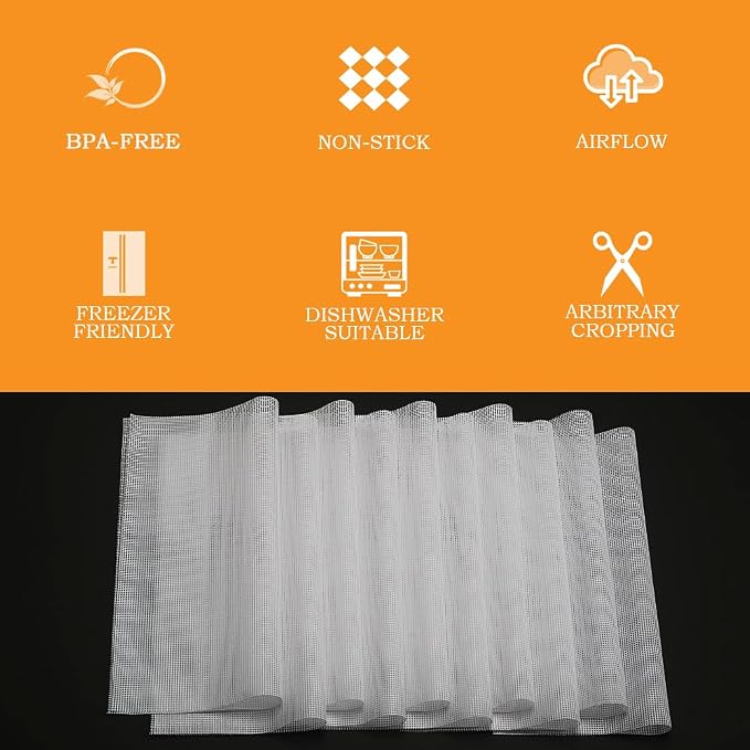 BPA-Free Silicone Dehydrator Sheet for Dehydrator Tray, 15.5x15.5in 10-pack | Non-stick Dehydrator Tray Liners Help Stop Dried Food From Sticking, Lift Food Intact, and Cut Cleanup Time - Dishwasher Safe