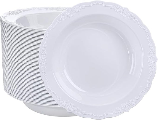 DaYammi 50 Pack Plastic Bowls, 12oz Disposable Soup Bowls, Heavy Duty Dinner Bowls for Weddings, Parties, Dinners, Catering and Everyday Use