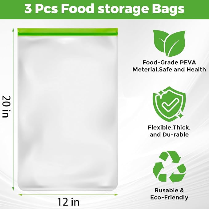 Lerine 3 Pack Bear Bags for Food Backpacking, Odor Proof Bags, 12x20 Inch | Reusable Double Track Zip Bags, Keep Food Fresh, Food-Grade, BPA-Free, for Camping, Hiking, Travel & Home Organization