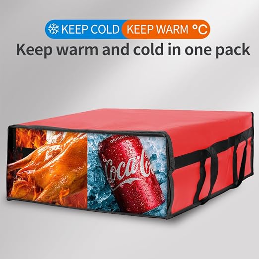 Bodaon Insulated Pizza Delivery Bag, 20" x 20" x 8" Red Warmer Bags, 1-Pack | Pizza Bags for Delivery Carry Hot, Insulated Food Delivery Bag, Grocery Shopping Bags, Commercial Catering Rideshare, Parties