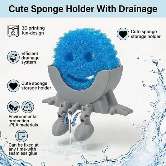 Creative Drainage Sponge Holder: Traceless Glue, 3D Printed Funny Kitchen Sink Holder, Keeps Sponge Dry – for Scrub Daddy (1, Grey)