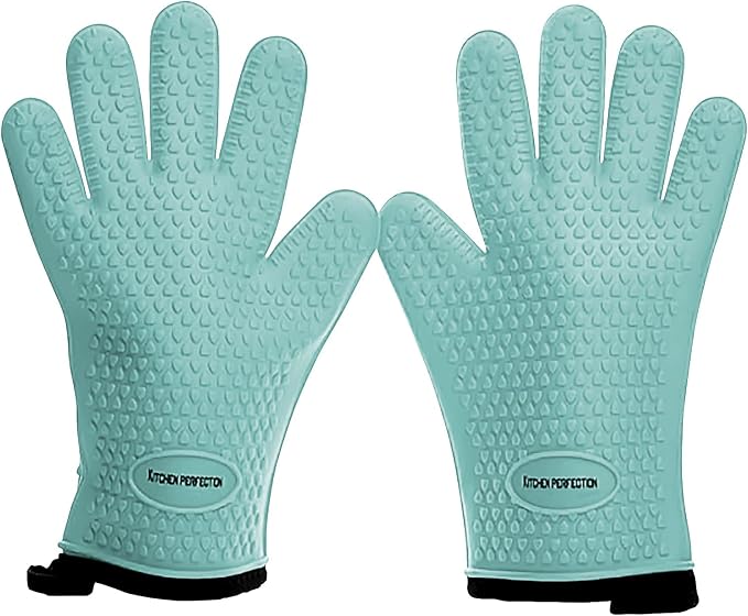KITCHEN PERFECTION S Silicone Smoker BBQ Gloves - Heat Resistant Oven Mitts | Waterproof, 5-Finger Design For A Better Grip, for Pitmasters, Meat Smoking, Grilling, Cooking, Frying Turkey | Grill Gift