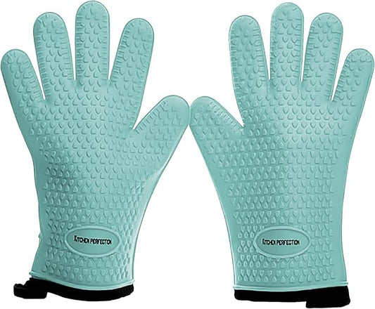 KITCHEN PERFECTION S Silicone Smoker BBQ Gloves - Heat Resistant Oven Mitts | Waterproof, 5-Finger Design For A Better Grip, for Pitmasters, Meat Smoking, Grilling, Cooking, Frying Turkey | Grill Gift