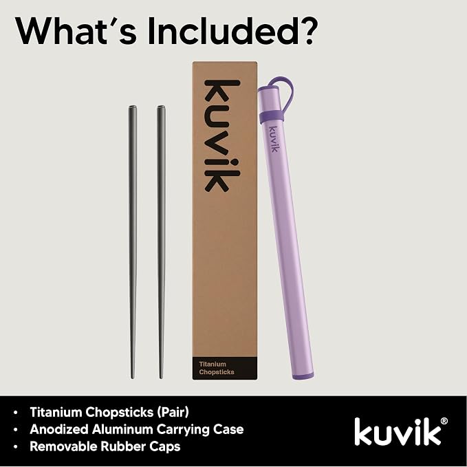 Kuvik Titanium Chopsticks with Lavender Purple Carrying Case