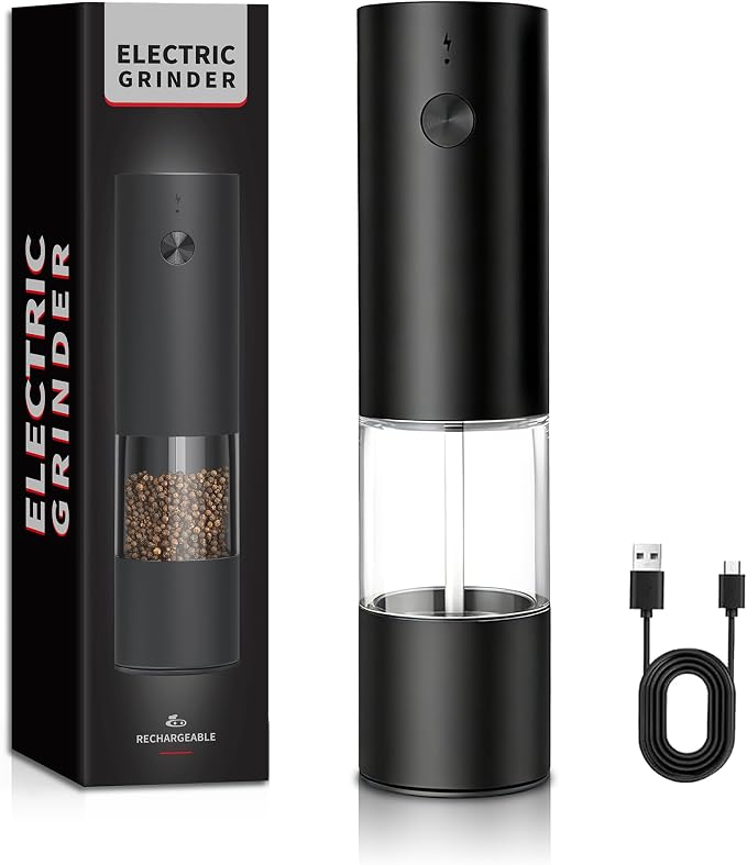 USB Rechargeable Grinder Set With Storage Base, 1 Pack (Black) | USB Charging & Adjustable Coarseness, No Light Design, Ideal For Cooking, Picnic And Restaurant Seasoning