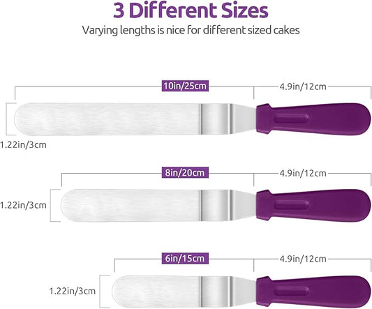 Icing Spatula, U-Taste Offset Spatula Set with 6", 8", 10" Blade, 18/0 Stainless Steel with PP Plastic Handle Angled Cake Decorating Frosting Spatula Set of 3 (Purple)