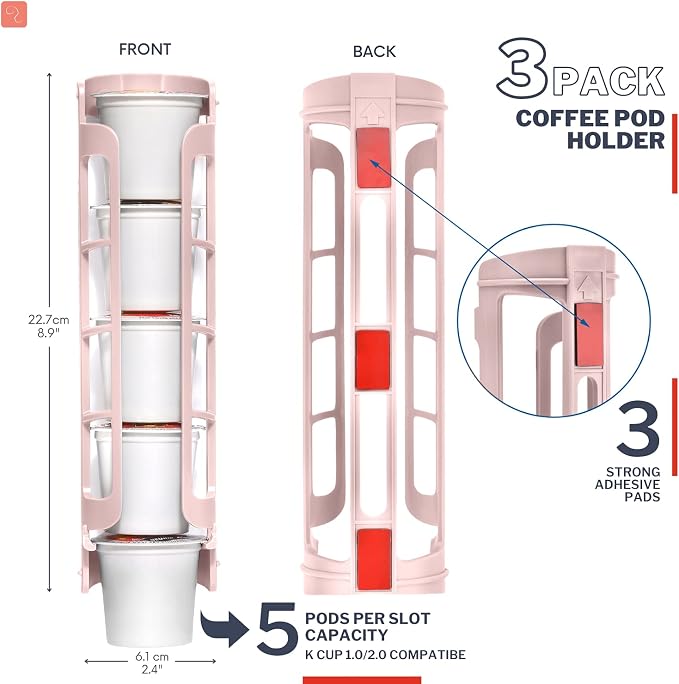 STORAGENIE Coffee Pod Holder for Keurig K-cup, Side Mount K Cup Storage, Perfect for Small Counters(Pink)