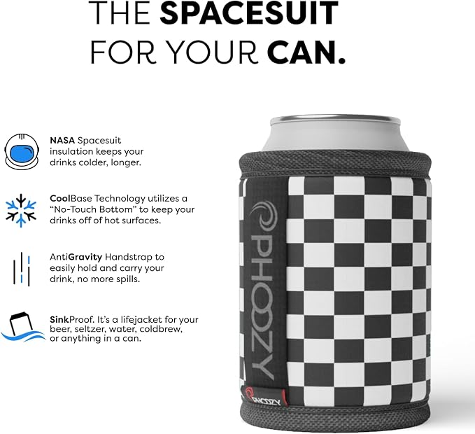 PHOOZY Insulated Can Cooler for 12 oz Cans - Patented Drink Sleeve with NASA-Inspired Technology - Keeps Beer, Soda & Sparkling Water Cold Longer - Lightweight Outdoor Can Holder - Checkered