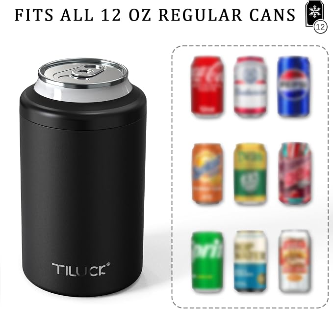 TILUCK Standard Can Cooler, Stainless Steel Insulated Cans, 12 oz | Beer & Hard Seltzer, Doucle-Walled Stainless Steel Insulated Slim Cans, Slim 12 oz