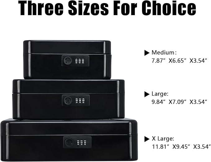 KYODOLED Large Cash Box with Combination Lock Safe Metal Money Box with Money Tray for Security Lock Box 9.84"x 7.87"x 3.54" Black
