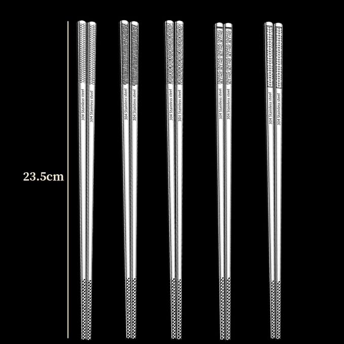 Rbenxia Metal Steel Chopstick Stainless Steel Spiral Chopsticks 9.25 Inches Long Lightweight Chopstick Set Reusable Classic Style for Kitchen Dinner 5 Pairs Silver